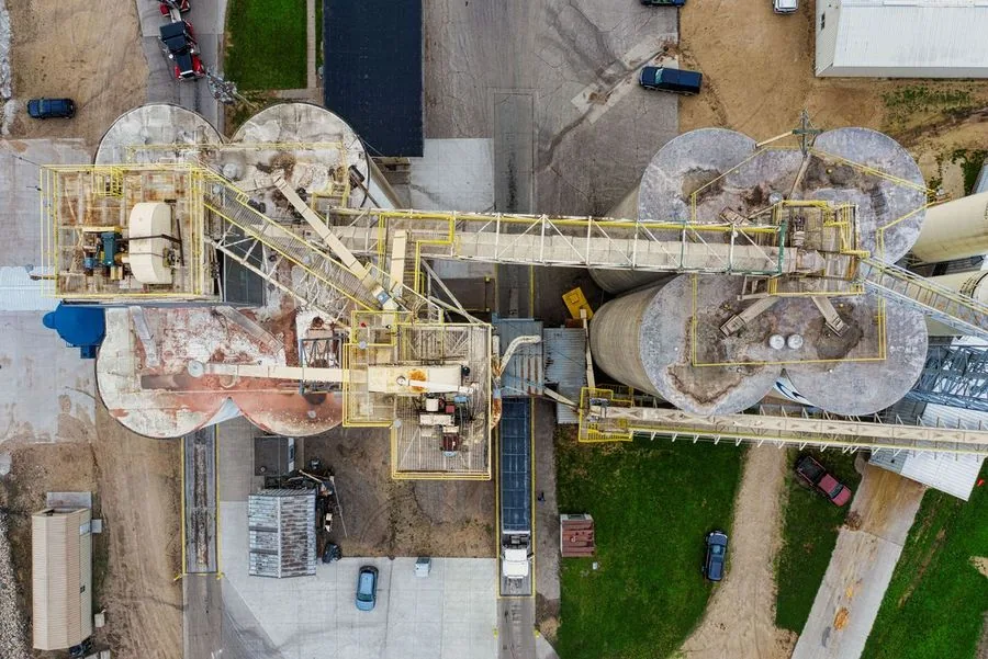 Aerial view of industrial manufacturing facility